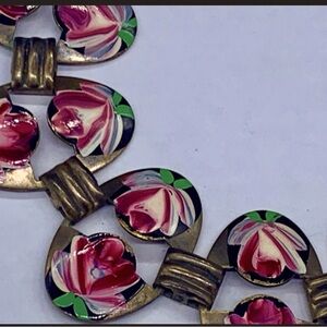 Multi color vintage bracelet or anklet. Enamel painted rose flower.
